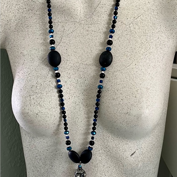 BOHO NECKLACE- Blue/Black/ONE OF KIND. HANDMADE - Picture 4 of 5